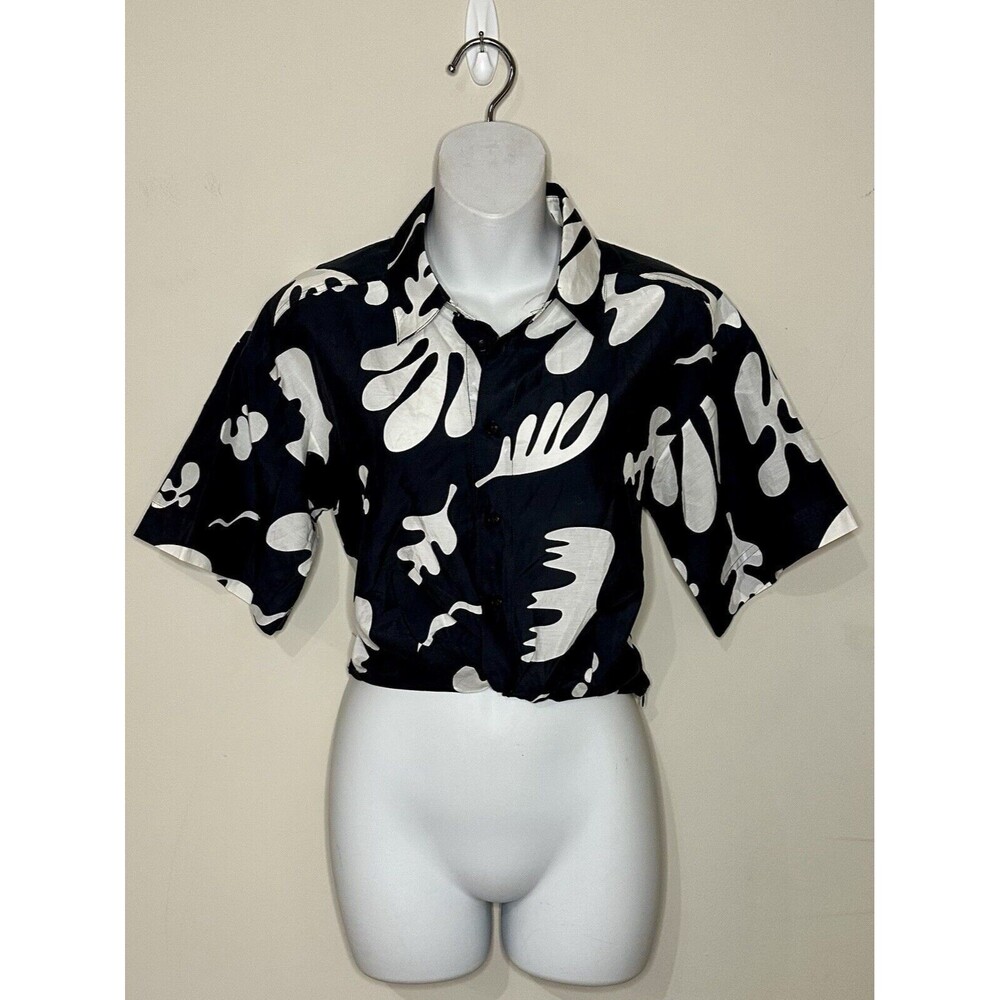 FRAME Black & White Silk Blend Cropped Button-Up Top Size XS EUC $348 Retail!!!